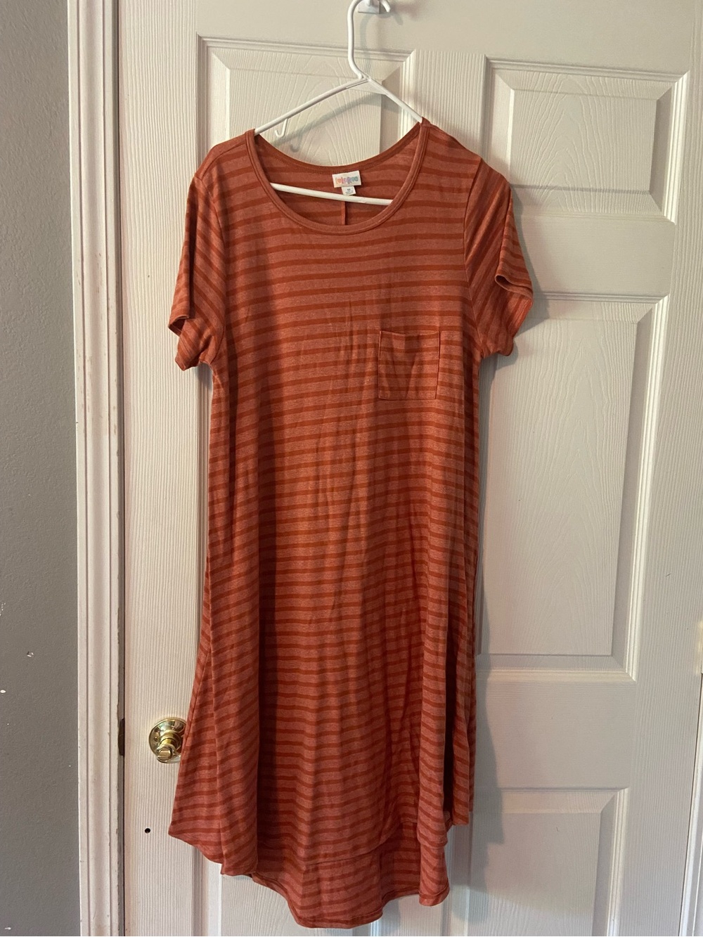 LuLaRoe Striped Midi Dress in Rust and Brick